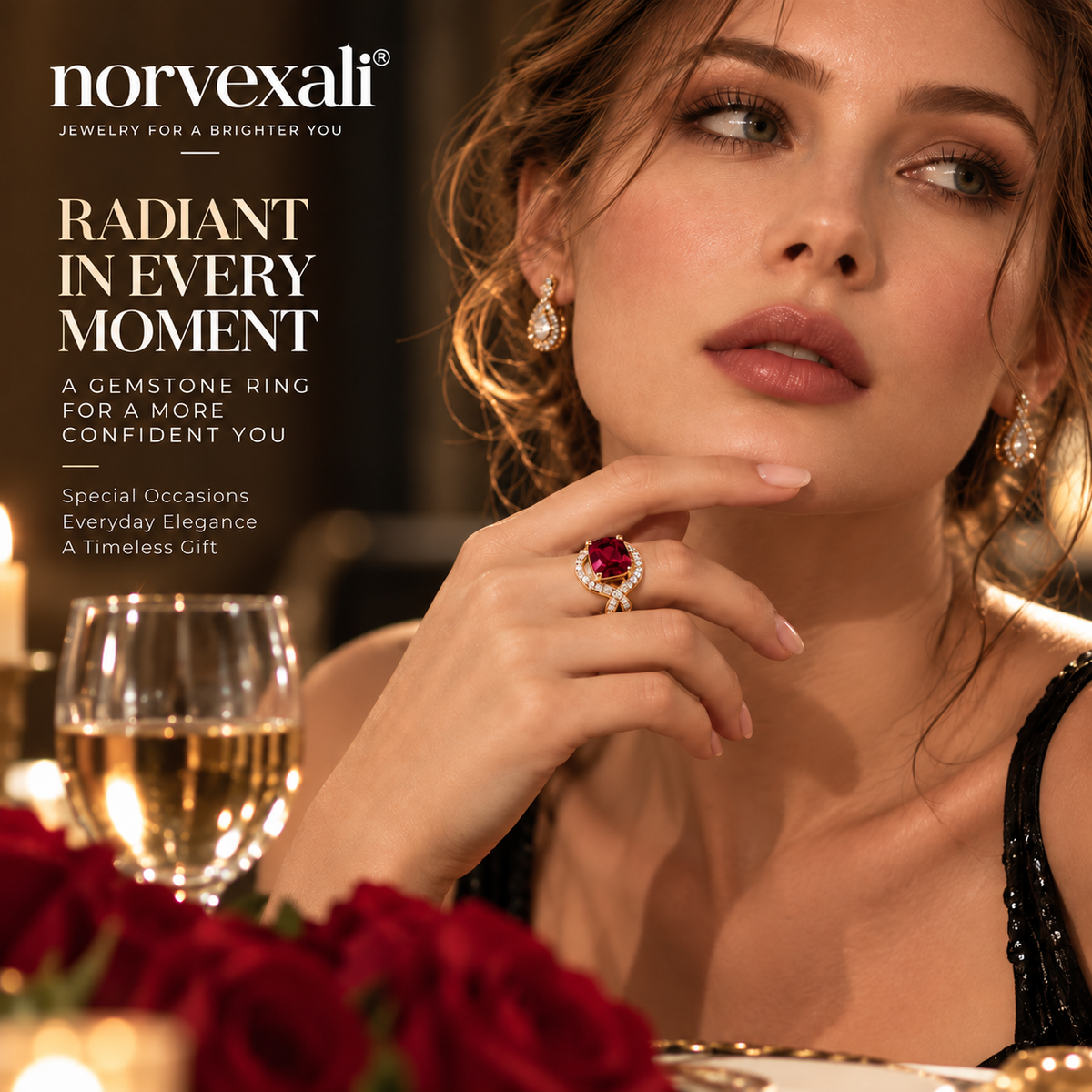 norvexali® Timeless Ruby Cushion Gold Statement Ring