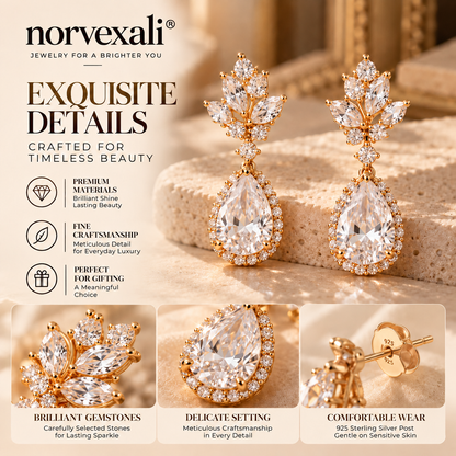 norvexali® Timeless Floral Teardrop Gold Drop Earrings