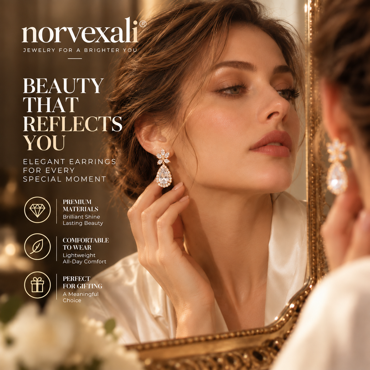 norvexali® Timeless Floral Teardrop Gold Drop Earrings