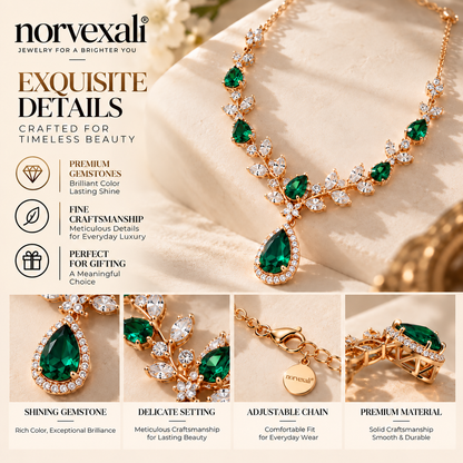 norvexali® Timeless Emerald Teardrop Gold Statement Necklace