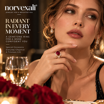 norvexali® Timeless Ruby Cushion Gold Statement Ring