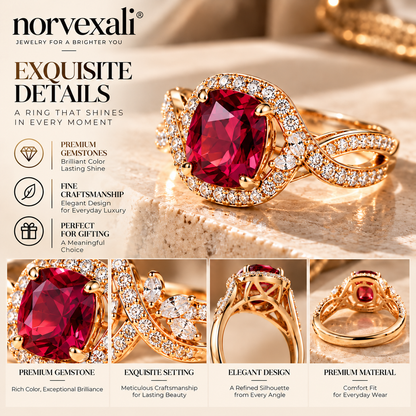 norvexali® Timeless Ruby Cushion Gold Statement Ring