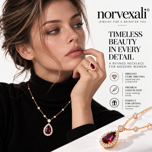 norvexali® Timeless Garnet Teardrop Gold Pendant Necklace