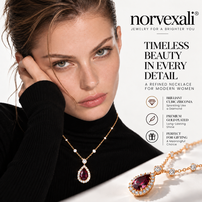 norvexali® Timeless Garnet Teardrop Gold Pendant Necklace