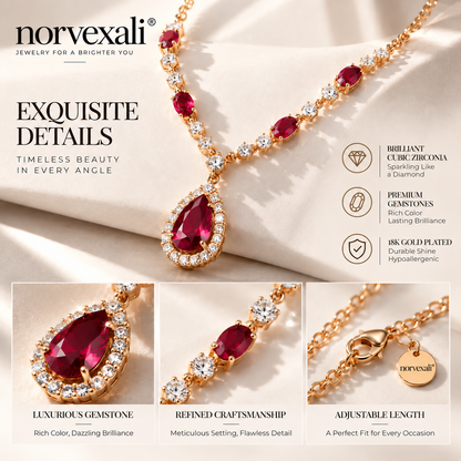 norvexali® Timeless Garnet Teardrop Gold Pendant Necklace