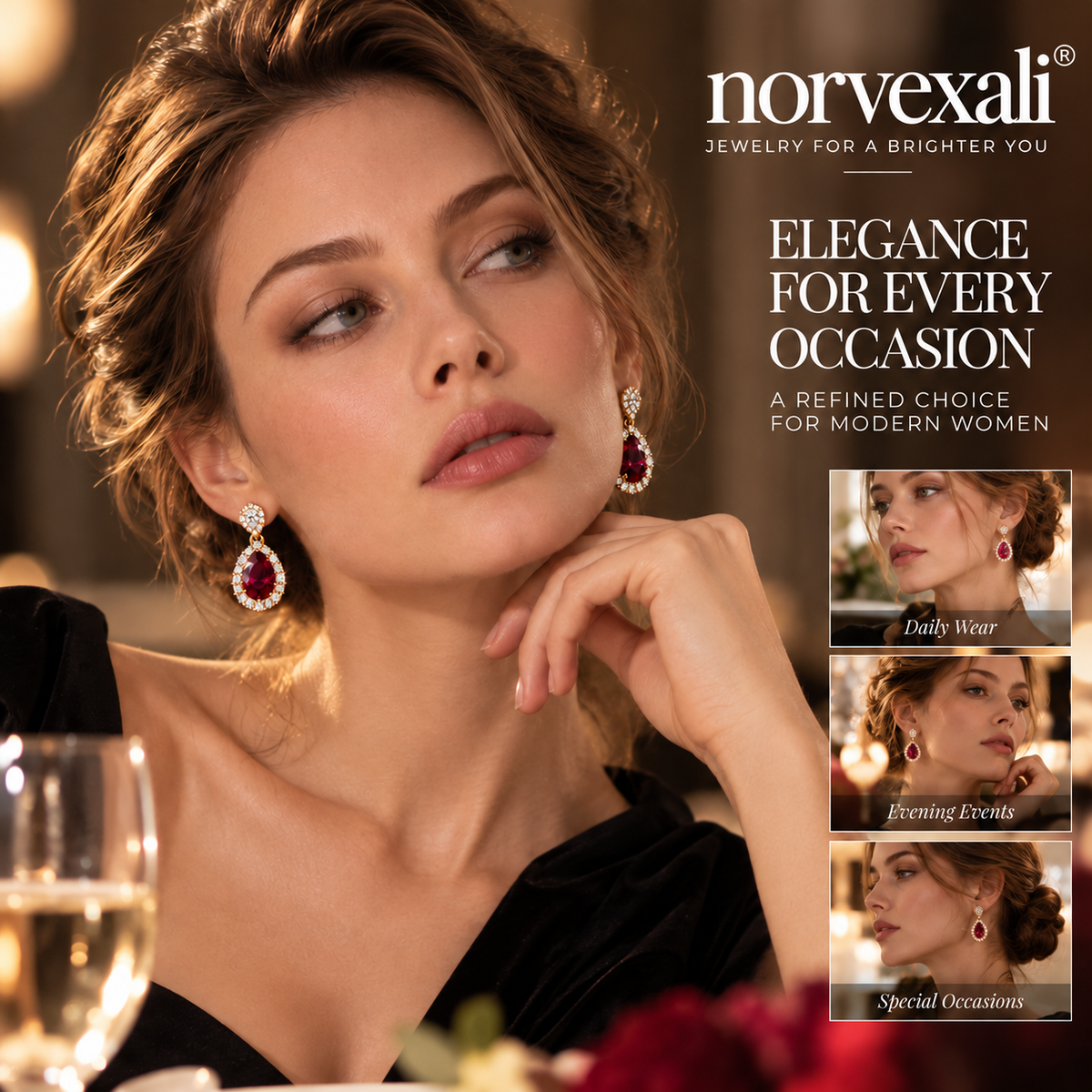 norvexali® Timeless Ruby Teardrop Gold Drop Earrings