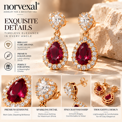 norvexali® Timeless Ruby Teardrop Gold Drop Earrings
