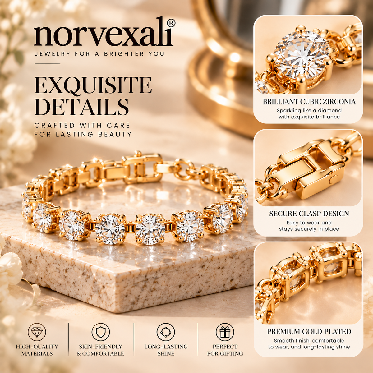 norvexali® Timeless Luster Gold Tennis Bracelet