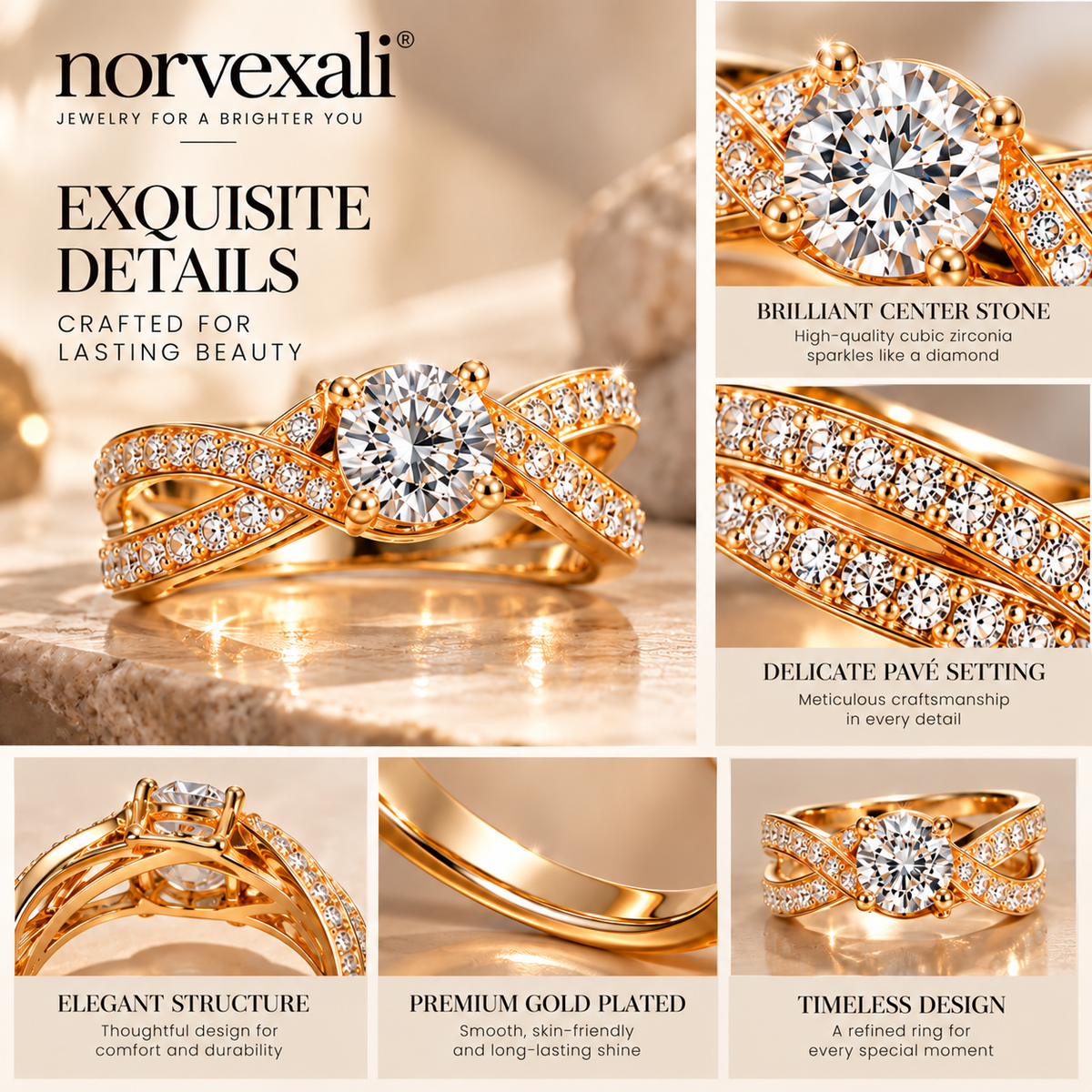 norvexali® Timeless Allure Gold Intertwined Statement Ring