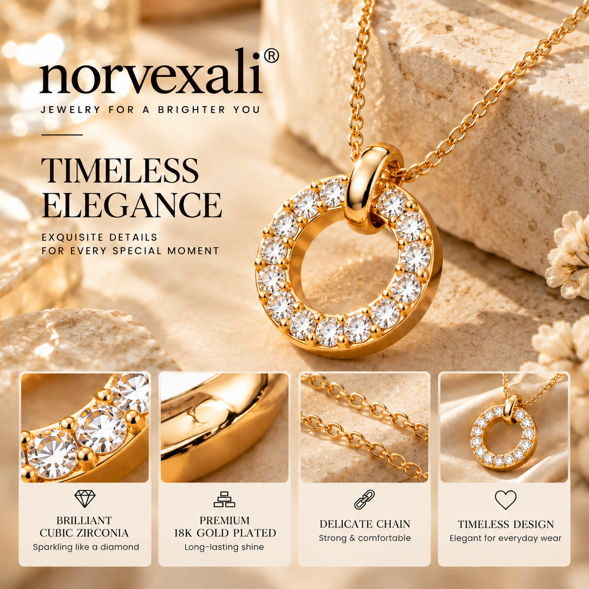 norvexali® Timeless Radiance Gold Circle Pendant Necklace